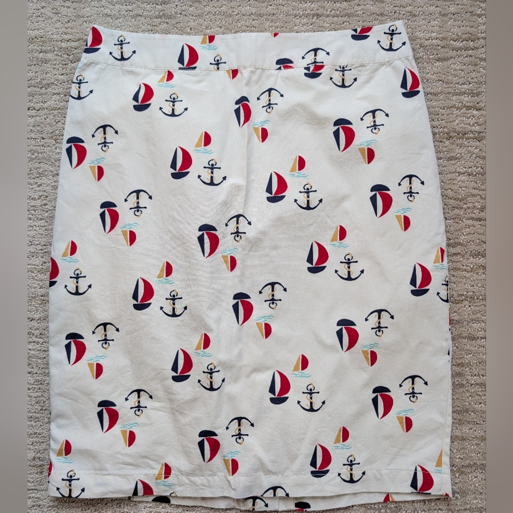 Love Hanna Pencil Skirt Sailer Nautical Print‎ Size 10 Hanna Anderson Cotton